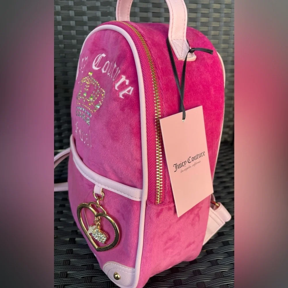 JUICY COUTURE BACKPACK,Juicy Couture Fuchsia Backpack with Crown Embellishment